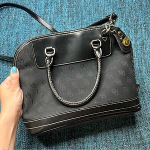 Vintage Dooney & Bourke Zip Zip Satchel Bag DB Logo in Black Crossbody Leather